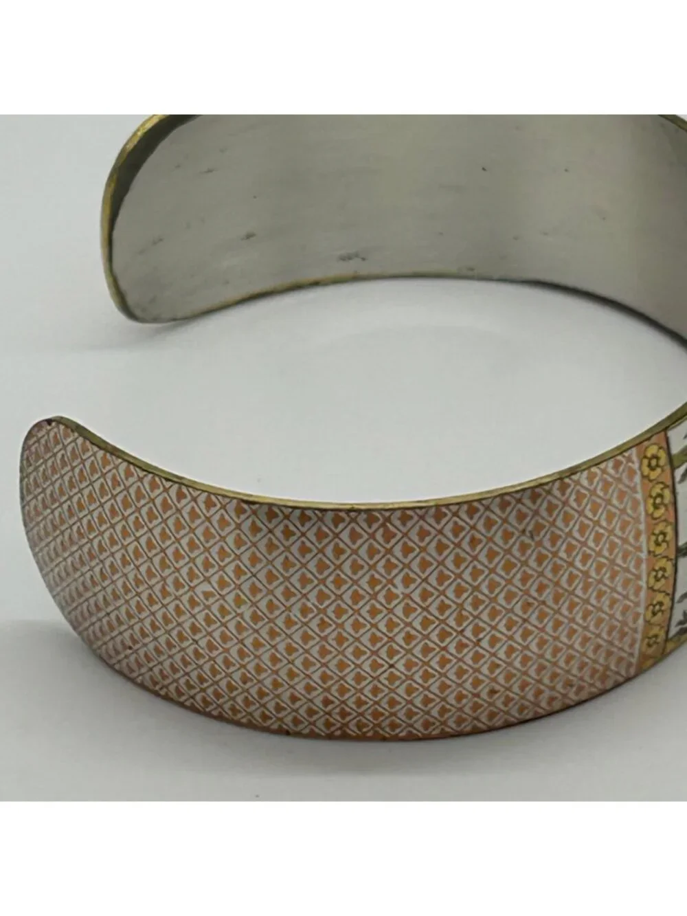Reed Barton Damascene Cuff Bracelet Vintage Asian Landscape Mix Metal Tone
